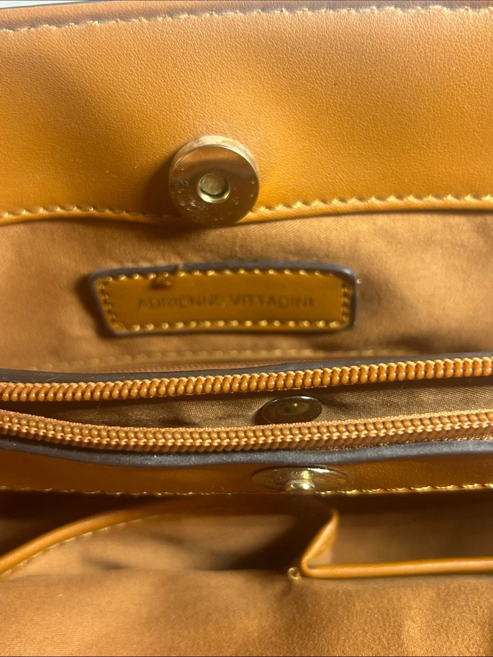 Adrienne Vittadini Tan Croc-Embossed Satchel with Cognac Trim